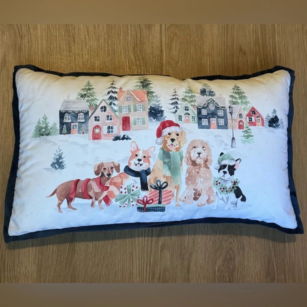 Human Society Holiday Christmas Dogs Decorative Throw Pillow